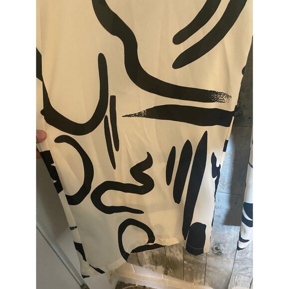 Aikha abstract black and white wide leg pants L - Picture 3 of 6